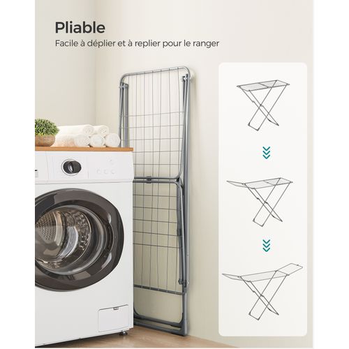 étendoir à Linge, Séchoir Pliable, Avec Barres, Support De Séchage Sur Pieds, Gris