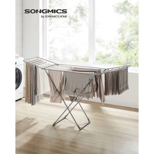 étendoir à Linge, Séchoir Pliable, Avec Barres, Support De Séchage Sur Pieds, Gris