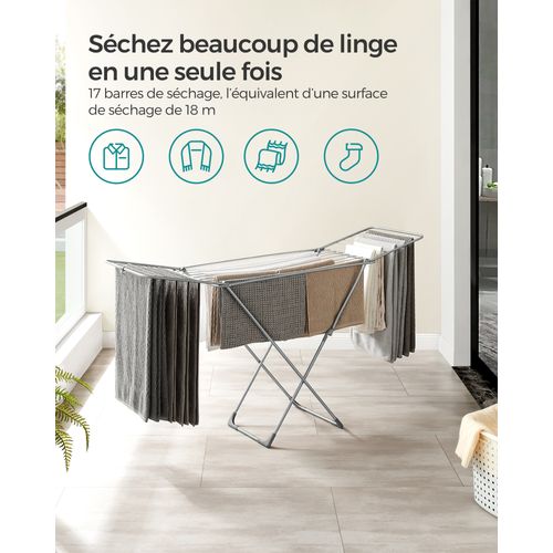 étendoir à Linge, Séchoir Pliable, Avec Barres, Support De Séchage Sur Pieds, Gris