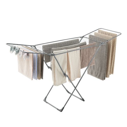 étendoir à Linge, Séchoir Pliable, Avec Barres, Support De Séchage Sur Pieds, Gris