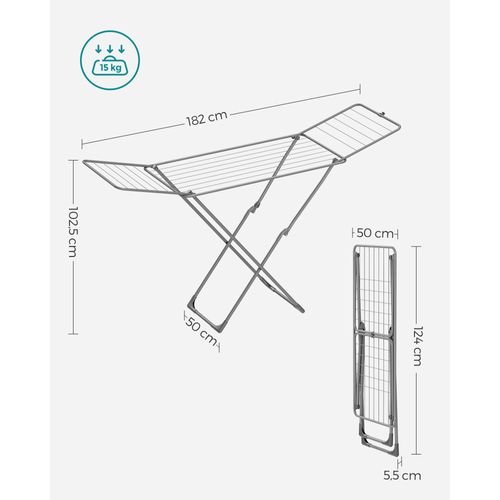 étendoir à Linge, Séchoir Pliable, Avec Barres, Support De Séchage Sur Pieds, Gris