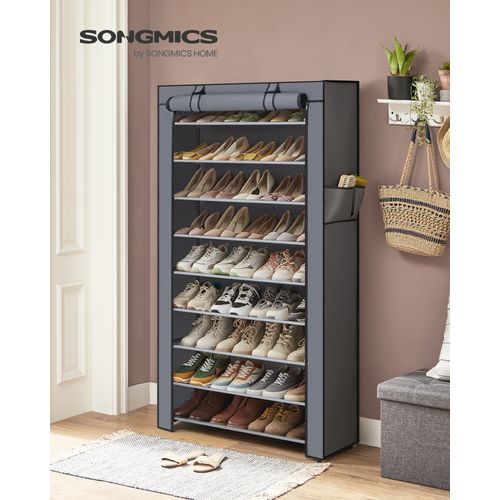 étagère à Chaussures En Tissu à 10 Niveaux, Meuble De Rangement 28 X 88 X 160 Cm, Gris