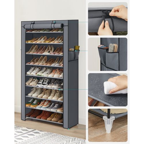 étagère à Chaussures En Tissu à 10 Niveaux, Meuble De Rangement 28 X 88 X 160 Cm, Gris