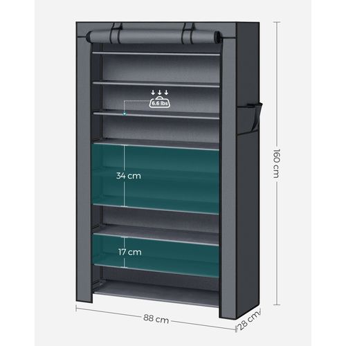 étagère à Chaussures En Tissu à 10 Niveaux, Meuble De Rangement 28 X 88 X 160 Cm, Gris