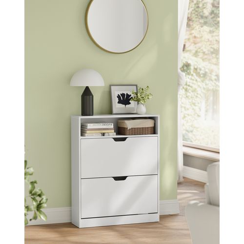 Meuble à Chaussures 2 Portes Battantes, 11 à 16 Paires, Pour Petite Entrée, 24 X 80 X 102 Cm, Blanc