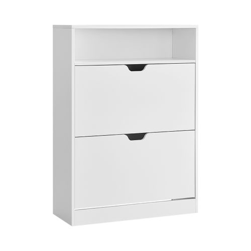 Meuble à Chaussures 2 Portes Battantes, 11 à 16 Paires, Pour Petite Entrée, 24 X 80 X 102 Cm, Blanc