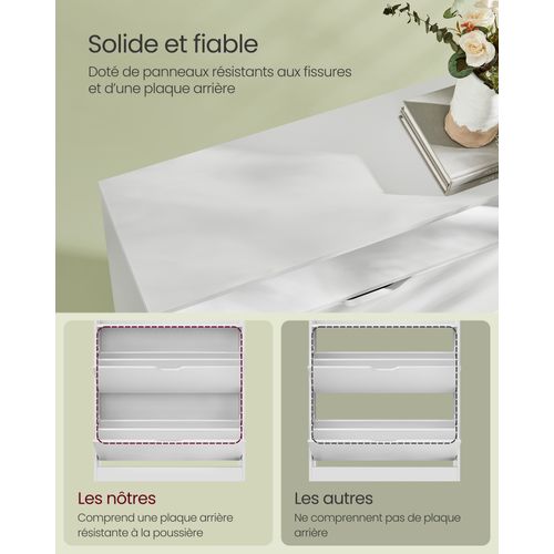 Meuble à Chaussures 2 Portes Battantes, 11 à 16 Paires, Pour Petite Entrée, 24 X 80 X 102 Cm, Blanc