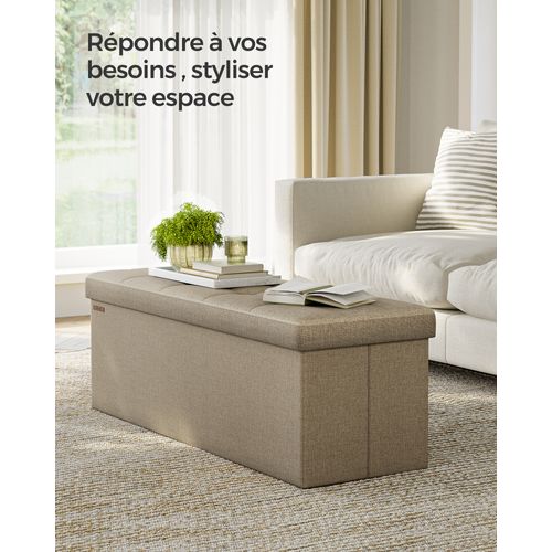 Banc De Rangement Pliable SONGMICS - 110cm Blanc Crème - Pouf Coffre 43L - Support 300kg