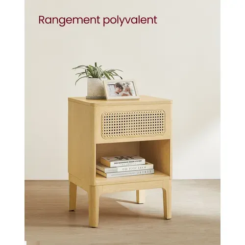 Table De Chevet En Rotin, Table D'appoint Boho Avec Tiroir, Rangement Pour Chambre, Couleur Boisée