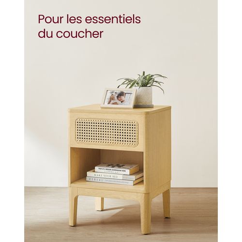 Table De Chevet En Rotin, Table D'appoint Boho Avec Tiroir, Rangement Pour Chambre, Couleur Boisée