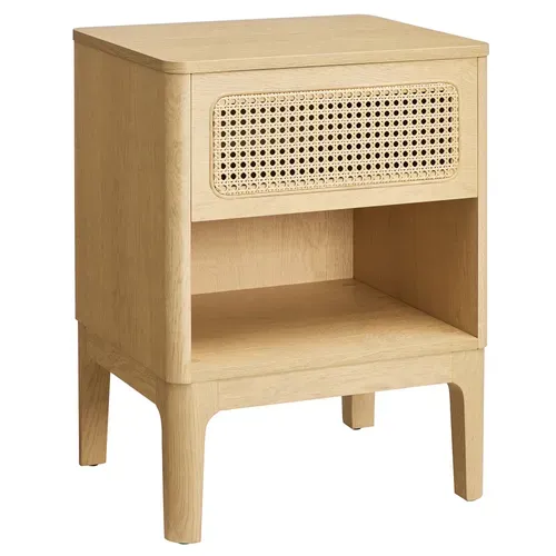 Table De Chevet En Rotin, Table D'appoint Boho Avec Tiroir, Rangement Pour Chambre, Couleur Boisée