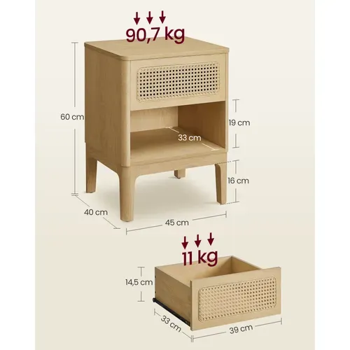 Table De Chevet En Rotin, Table D'appoint Boho Avec Tiroir, Rangement Pour Chambre, Couleur Boisée