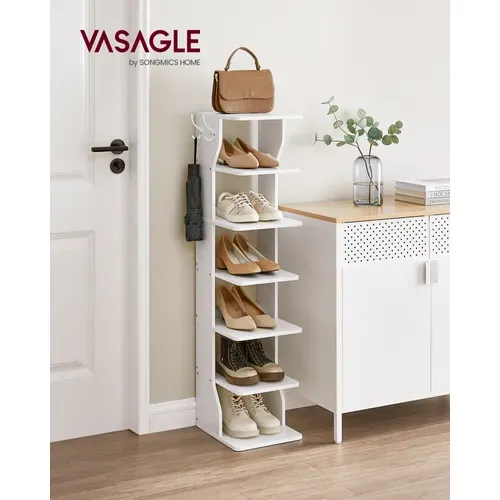 Étagère à Chaussures Fine, Meuble De Rangement Sur Pieds 7 Niveaux, Gain De Place, Blanc
