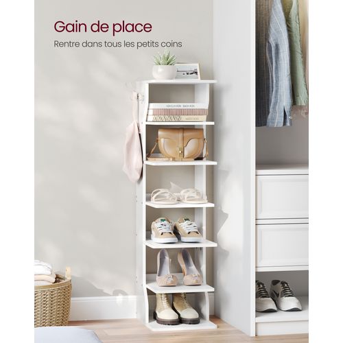 Étagère à Chaussures Fine, Meuble De Rangement Sur Pieds 7 Niveaux, Gain De Place, Blanc