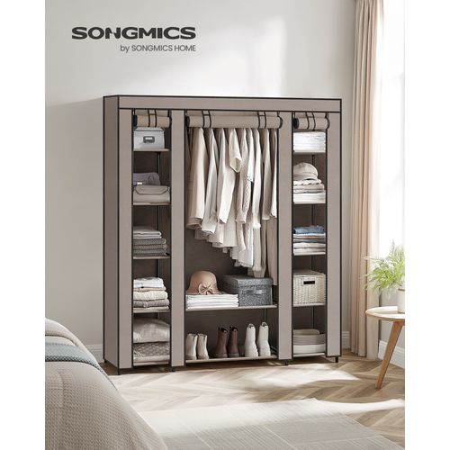 Armoire De Rangement En Tissu, 45 X 150 X 175 Cm, 12 Compartiments, Cadre En Métal, Taupe