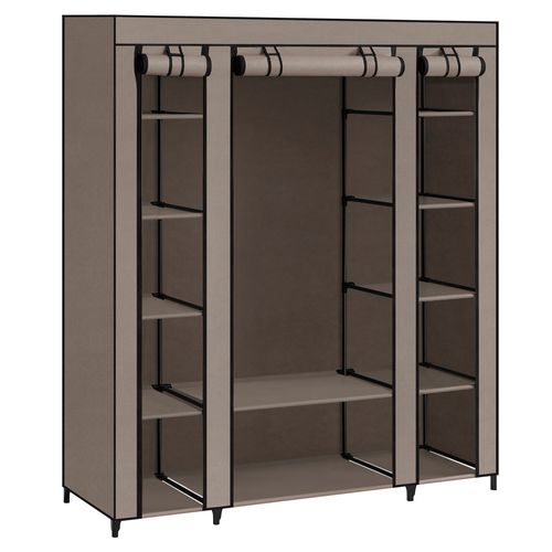 Armoire De Rangement En Tissu, 45 X 150 X 175 Cm, 12 Compartiments, Cadre En Métal, Taupe