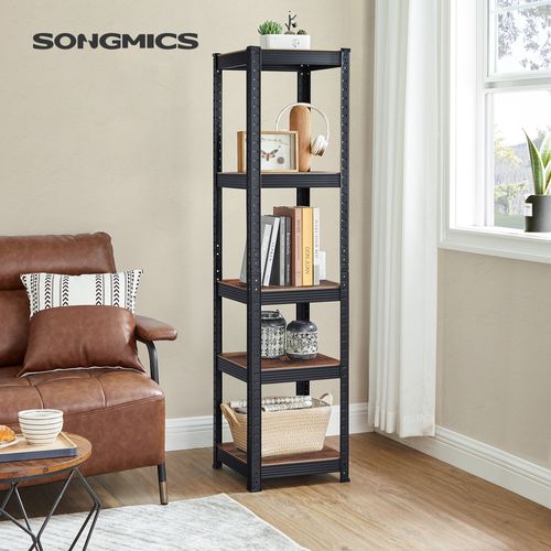 étagère De Rangement à 5 Niveaux, 37 X 37 X 150 Cm, Capacité 400 Kg, Marron Rustique Et Noir