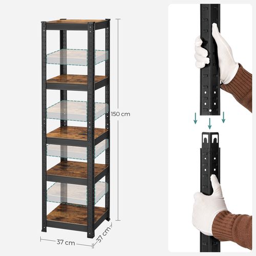 étagère De Rangement à 5 Niveaux, 37 X 37 X 150 Cm, Capacité 400 Kg, Marron Rustique Et Noir