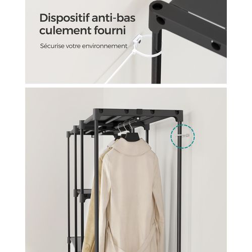 Armoire, Étagères En Tissu, Cadre En Métal, 43 X 182 X 182 Cm, Noir