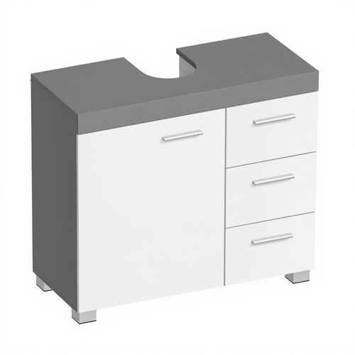 Meuble Sous Lavabo, 3 Grands Tiroirs, Placard Sous Vasque, 30 X 70 X 64 Cm, Blanc Et Gris Ciment