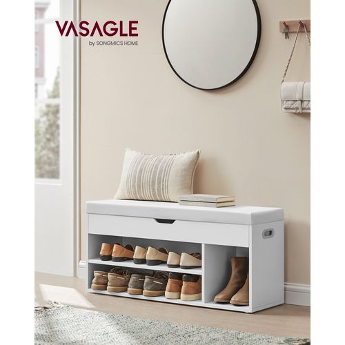 Banc à Chaussures Rembourré, 3 Compartiments, Rangement Caché, Capacité De Charge 136 Kg, Blanc