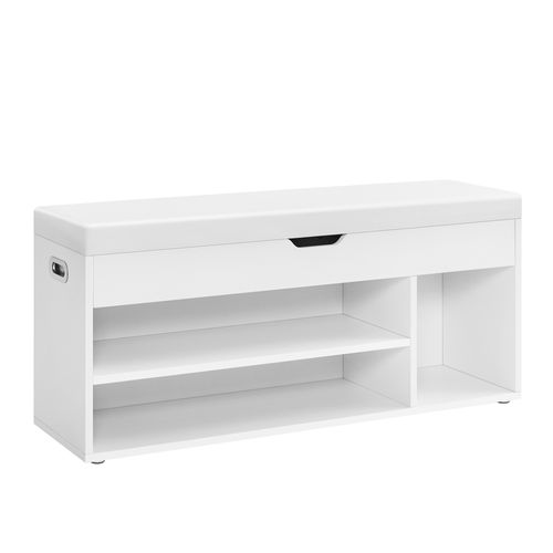 Banc à Chaussures Rembourré, 3 Compartiments, Rangement Caché, Capacité De Charge 136 Kg, Blanc