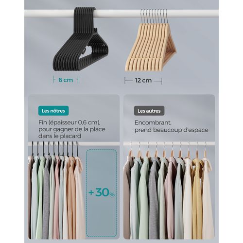 Cintres En Plastique, Lot De 50, Cintres Gain De Place, Pour Pantalons, Manteaux, Robes, Noir