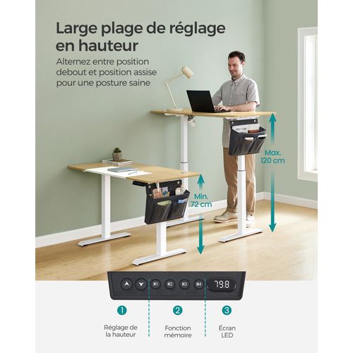 Bureau Assis Debout Électrique, 60 X 120 X (72-120) Cm, Jaune Pastel Et Blanc Classique