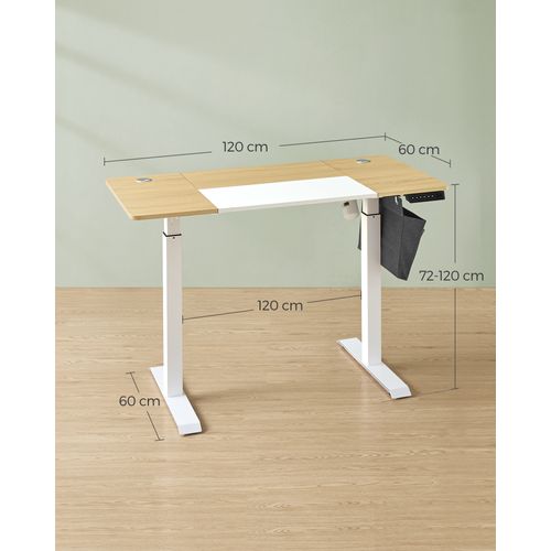 Bureau Assis Debout Électrique, 60 X 120 X (72-120) Cm, Jaune Pastel Et Blanc Classique