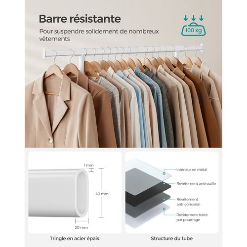 2 Tringles à Vêtements Murale Industrielle Blanc 60cm – Charge 25kg – Économiseur D'Espace Pour Chambre - 6