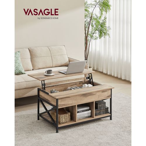 Table Basse, Table De Salon Avec Plateau Relevable, 60 X 100 X (48-62) Cm, Marron Chêne Et Noir