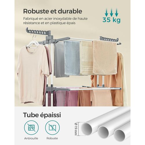 étendoir à Linge Mobile à 4 Niveaux, Avec Roulettes, Pliable, 64 X 126 X 172 Cm, Blanc