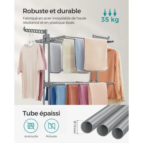 Étendoir à Linge à 4 Niveaux,  Pliable, 63,5 X 128 X 173 Cm, Grande Capacité,  Gris