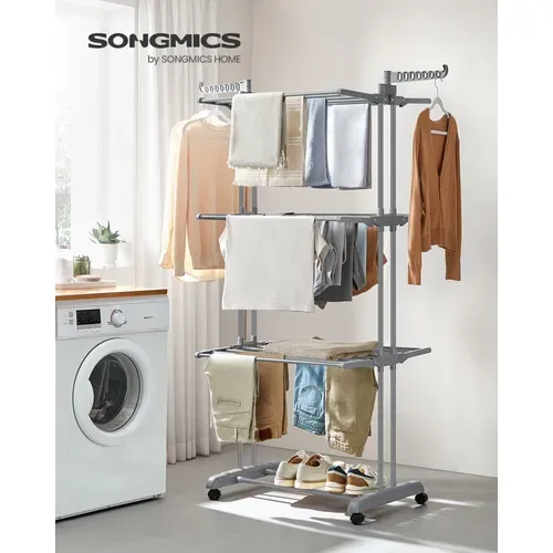 Étendoir à Linge à 4 Niveaux,  Pliable, 63,5 X 128 X 173 Cm, Grande Capacité,  Gris