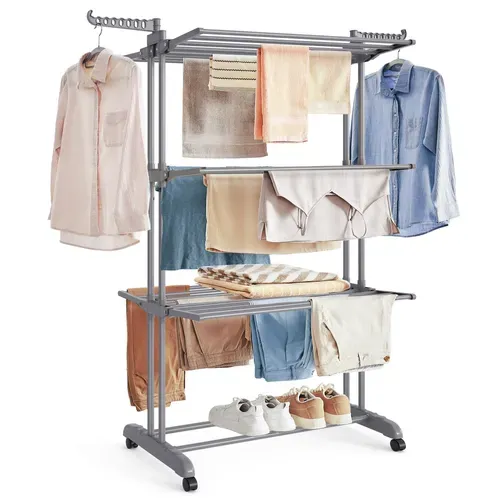 Étendoir à Linge à 4 Niveaux,  Pliable, 63,5 X 128 X 173 Cm, Grande Capacité,  Gris