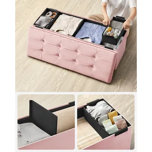 Banc De Rangement, Avec Couvercle, Avec 2 Boîtes, Séparateur Amovible, 38 X 110 X 38 Cm, Rose Bonbon