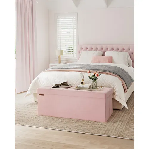 Banc De Rangement, Avec Couvercle, Avec 2 Boîtes, Séparateur Amovible, 38 X 110 X 38 Cm, Rose Bonbon