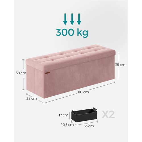 Banc De Rangement, Avec Couvercle, Avec 2 Boîtes, Séparateur Amovible, 38 X 110 X 38 Cm, Rose Bonbon