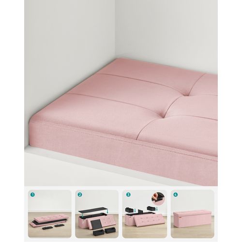 Banc De Rangement, Avec Couvercle, Avec 2 Boîtes, Séparateur Amovible, 38 X 110 X 38 Cm, Rose Bonbon