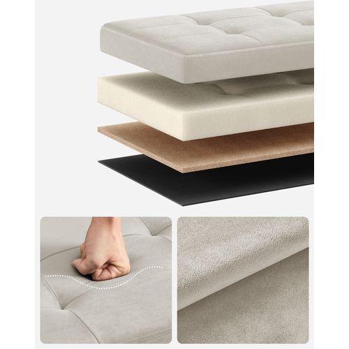 Banc De Rangement, Pouf En Velours, 38 X 110 X 38 Cm, Capacité De Charge 300 Kg, Blanc Crème