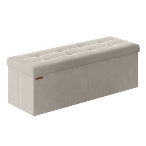 Banc De Rangement, Pouf En Velours, 38 X 110 X 38 Cm, Capacité De Charge 300 Kg, Blanc Crème