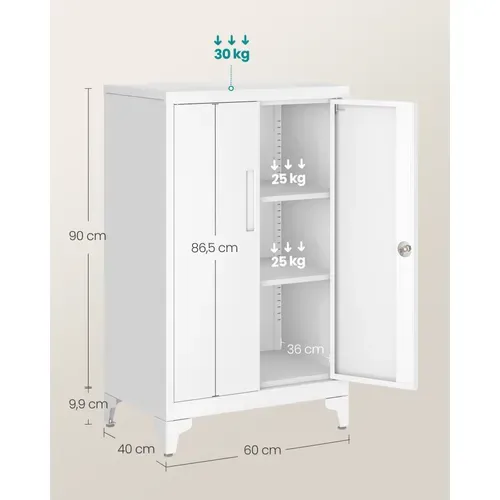 Armoire De Bureau à 2 Portes, Verrouillable, Meuble De Rangement En Acier, Blanc Mat