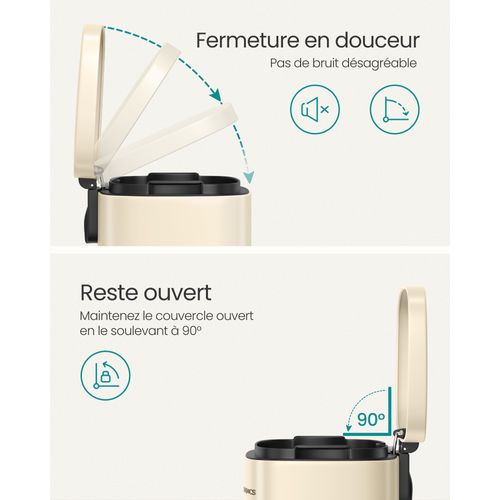 Poubelle Cuisine 50l, Fermeture En Douceur, Avec Pédale, En Acier, Seau Intérieur, Beige Sable