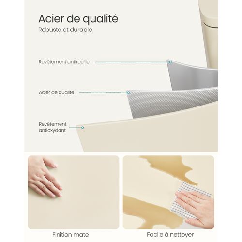 Poubelle Cuisine 50l, Fermeture En Douceur, Avec Pédale, En Acier, Seau Intérieur, Beige Sable