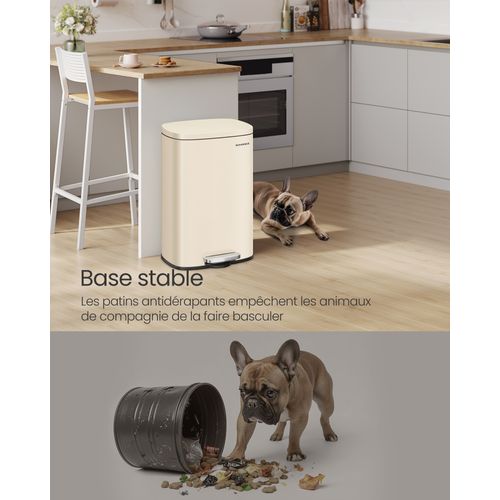 Poubelle Cuisine 50l, Fermeture En Douceur, Avec Pédale, En Acier, Seau Intérieur, Beige Sable