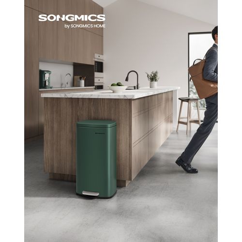 Poubelle De Cuisine 30l, Avec Couvercle à Fermeture En Douceur, Seau Intérieur, En Acier, Vert Rétro