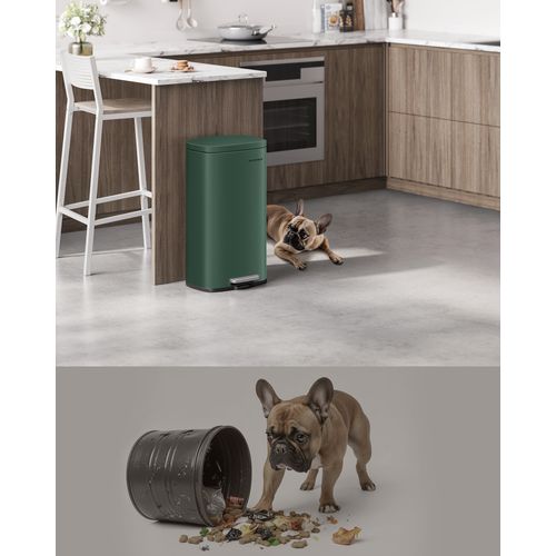 Poubelle De Cuisine 30l, Avec Couvercle à Fermeture En Douceur, Seau Intérieur, En Acier, Vert Rétro