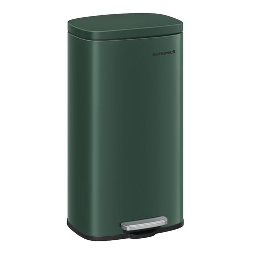 Poubelle De Cuisine 30l, Avec Couvercle à Fermeture En Douceur, Seau Intérieur, En Acier, Vert Rétro