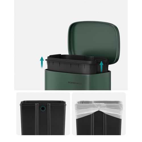 Poubelle De Cuisine 30l, Avec Couvercle à Fermeture En Douceur, Seau Intérieur, En Acier, Vert Rétro