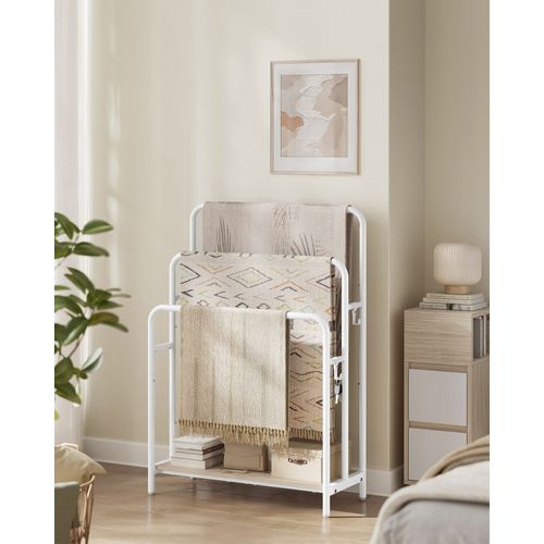 Porte Serviette Sur Pied, 70 X 30 X 100 Cm, Blanc Mat Et Beige Naturel